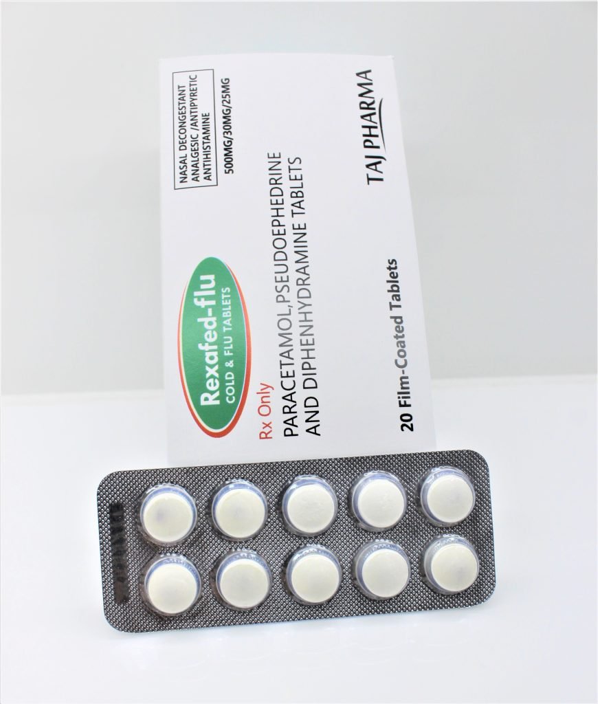 Paracetamol, Pseudoephedrine & Diphenhydramine Tablets (500mg+30mg+25mg) Manufacturer Supplier and PCD Pharma Franchise