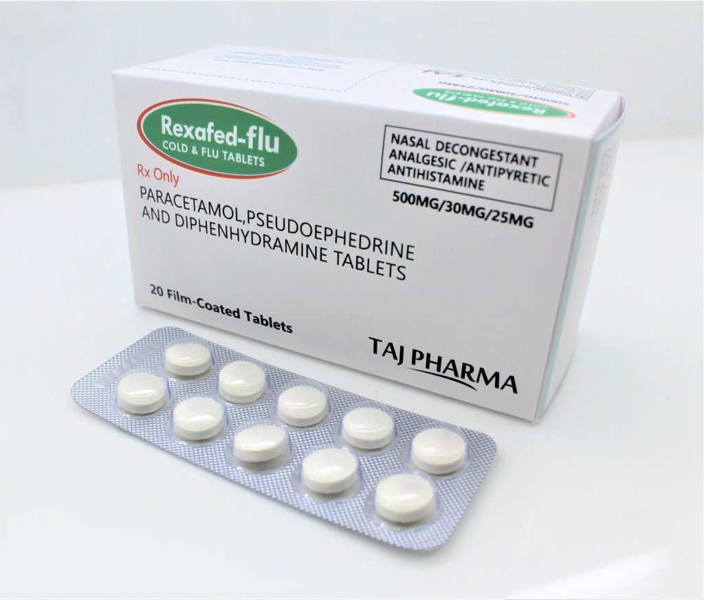 Paracetamol, Pseudoephedrine & Diphenhydramine Tablets (500mg+30mg+25mg)