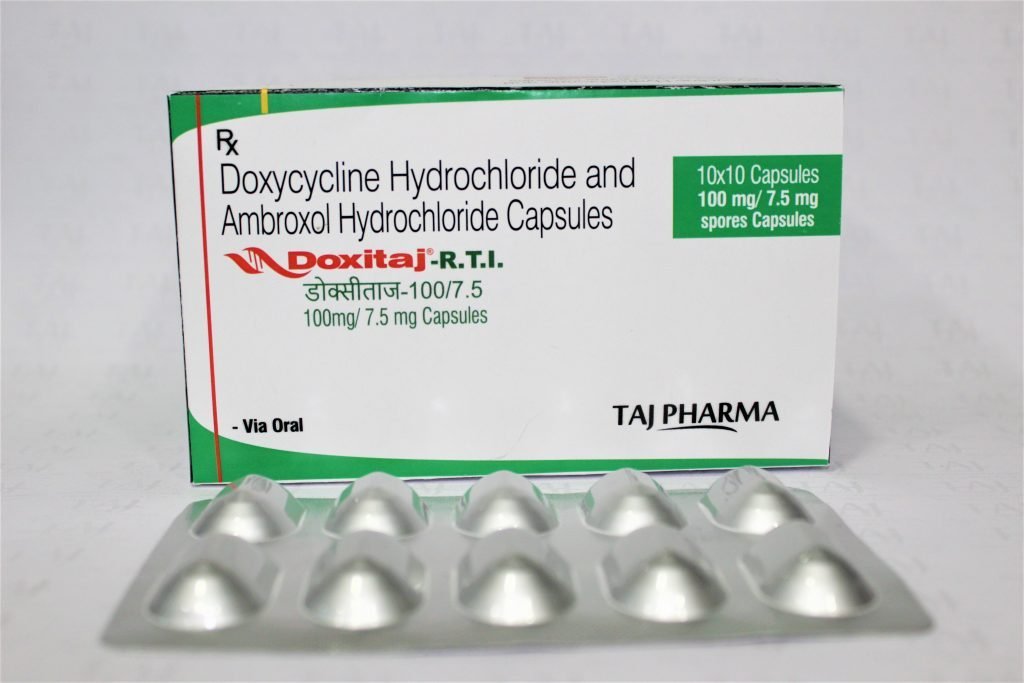 Doxycycline hydrochloride and Ambroxol hydrochloride 100mg/7.5mg Capsules Manufacturer / Supplier and Exporter