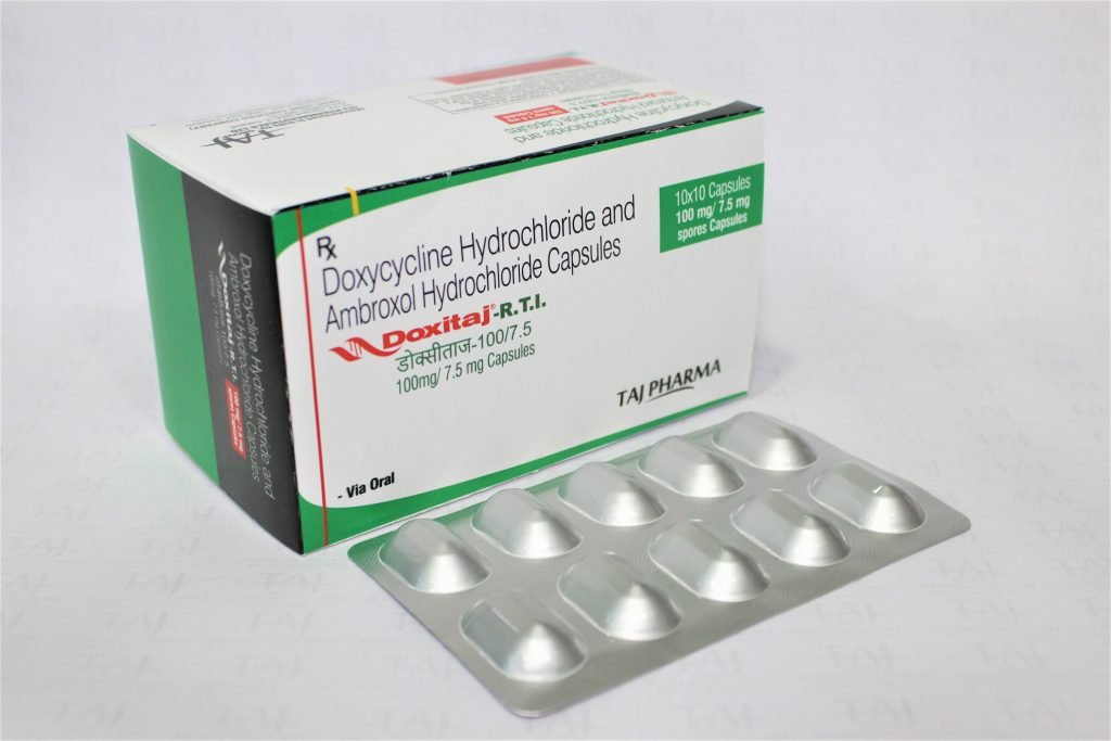 Doxycycline hydrochloride and Ambroxol hydrochloride 100mg/7.5mg Capsules Manufacturers India Suppliers