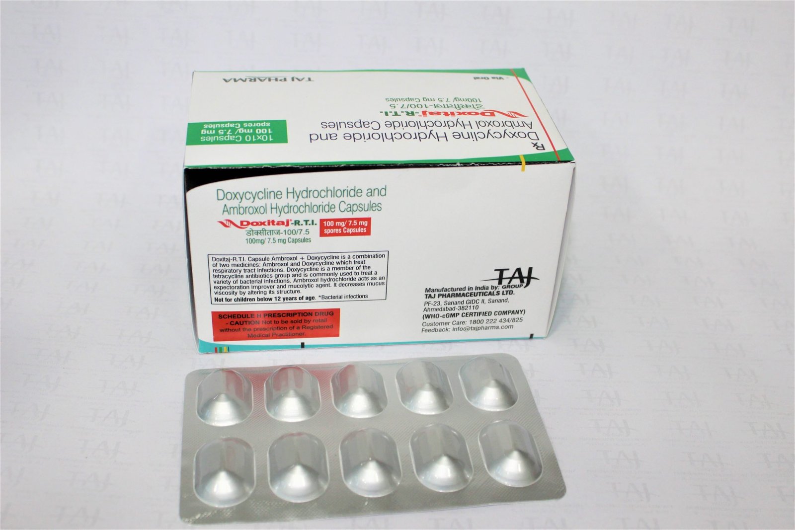 Doxycycline hydrochloride and Ambroxol hydrochloride 100mg/7.5mg Capsules Manufacturer / Supplier and Exporter