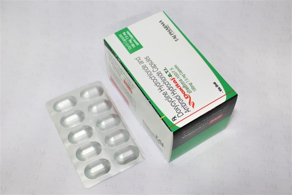Doxycycline hydrochloride and Ambroxol hydrochloride 100mg/7.5mg Capsules